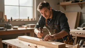 Woodworker Carving Wood Hand In A Shipyard In Professional Setting