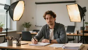 Writing Instructor Teaching Creative Writing In A Photography Studio With