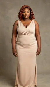 African Woman In Her Late 20s With Big And Curvy Figure With Copper Half Up Half