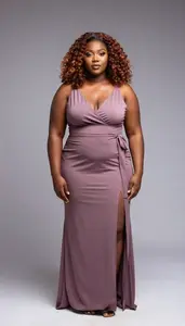 African Woman In Her Mid 20s With Very Fat With Copper Beach Waves Wearing Mauve
