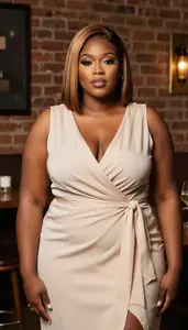 African Woman In Her Mid 20s With Plump Figure With Dark Blonde Straight Hair