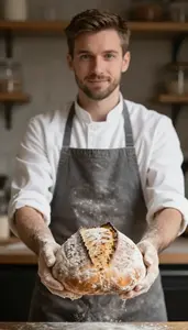 Baker Hands Dusted With Flour Kneading A Loaf Of Sourdough Bread