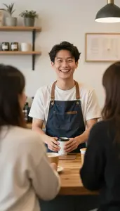 Barista Laughing With A Regular Customer At A Local Neighborhood Cafe