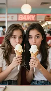 Best Friends Sharing Secrets And Ice Cream At A Retro Parlor