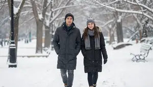 Best Friends Walking Arm In Arm Through A Snowy Winter Park