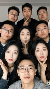 A Big Group Of Friends Posing Silly For A Group Selfie