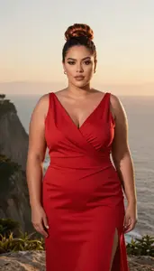 Brazilian Woman In Her Early 20s With Plump Figure With Copper Chignon Wearing