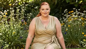 British Woman In Her 40s With Large And Curvy Figure With Copper Sleek Ponytail