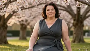 British Woman In Her 50s With Large Figured Figure With Dark Brown Finger Waves