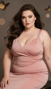 Caucasian Woman In Her Late 20s With Plump Figure With Dark Brown Long Flowing