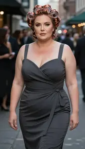 Caucasian Woman In Her 50s With Hourglass Figure With Copper Victory Rolls