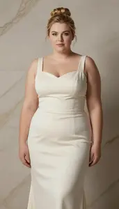 Caucasian Young Woman In Her 20s With Obese With Blonde Chignon Wearing Cream