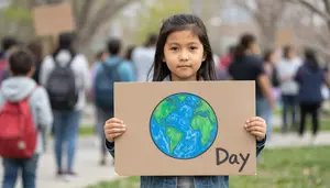 Child Holding Handmade Sign For Earth Day March