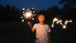 Child Holding A Sparkler And Drawing Light Trails On A Summer Night