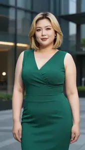 Chinese Woman In Her Mid 30s With Chubby Figure With Blonde Bob Haircut Wearing