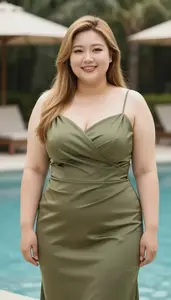 Chinese Young Woman In Her 20s With Fat With Honey Blonde Straight Hair Wearing