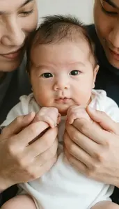 Close Up Of Parents Holding Newborn Baby Tiny Fingers Gently