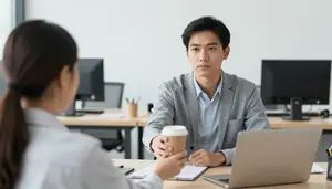 Colleague Handing A Coffee To A Tired Coworker At A Desk