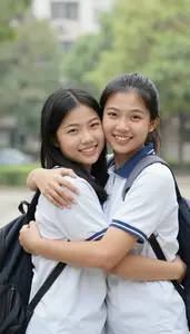 College Roommates Sharing A Joyful Embrace After Years Apart