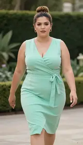 Colombian Woman In Her Mid 30s With Obese With Light Brown Bun Updo Wearing Mint