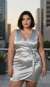 Colombian Woman In Her Mid 20s With Plump Figure With Dark Brown Bob Haircut