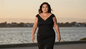 Colombian Woman In Her 50s With Heavy With Dark Brown Shoulder Length Hair