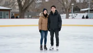 Couple Ice Skating At Outdoor Winter Rink
