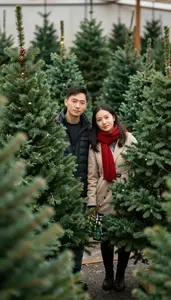 Couple Shopping For Christmas Tree At Lot