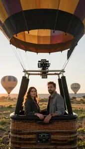 Couple Watching The Sunrise From A Hot Air Balloon Basket