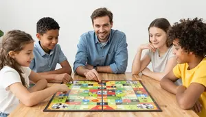 Cross Generational Family Playing A Competitive Board Game At The Table