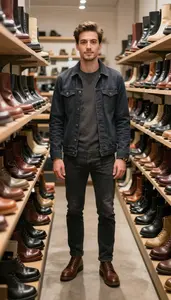 Customer Trying On A Pair Of Handmade Leather Boots At A Shop