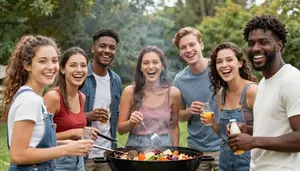 Diverse Group Of Friends Laughing Together At An Outdoor Summer Barbecue