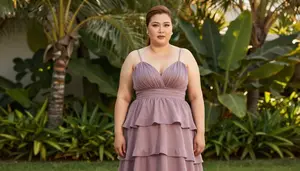 East Asian Woman In Her Early 30s With Extra Fat With Light Brown Sleek Ponytail