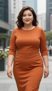 East Asian Woman In Her Mid 30s With Generous Figure With Brunette Layered Hair