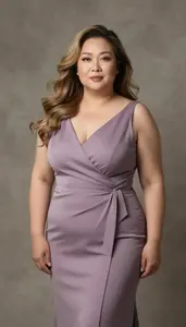 East Asian Woman In Her 50s With Big And Curvy Figure With Dark Blonde Long
