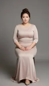 East Asian Young Woman In Her 20s With Hourglass Figure With Brunette Chignon