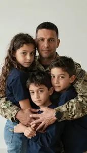 Emotional Military Homecoming Hug Between A Father And His Children