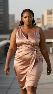 Ethiopian Mature Woman With Robust Figure With Red Side Braid Wearing Rose Gold