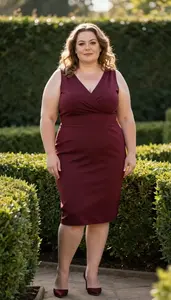 European Mature Woman With Plus Size Figure With Light Brown Wavy Hair Wearing