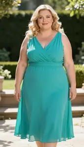European Mature Woman With Chubby Figure With Blonde Loose Waves Wearing