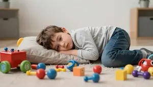 Exhausted Parent Fast Asleep Surrounded By A Chaos Of Toys