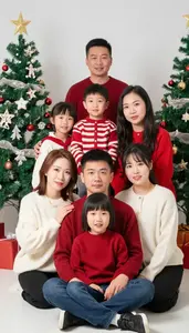 Family Of Five Posing For A Chaotic Holiday Card Photo Session