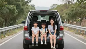 Family Piling Into A Minivan For A Long Road Trip Adventure