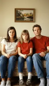 Family Sitting Together On A Couch Watching A Classic Movie