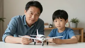 Father And Son Building An Intricate Model Airplane Together