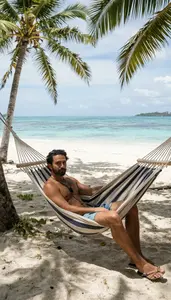 Freelancer Comfortably Working From A Hammock In A Tropical Paradise
