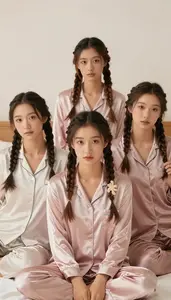 Friends Braiding Each Others Hair At A Sleepover Pajama Party
