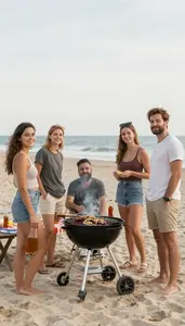 Friends Having Summer Barbecue At Beach Picnic