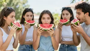 Friends Having Watermelon Eating Contest On July 4th