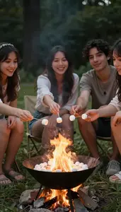 Friends Roasting Marshmallows On Summer Solstice